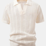 Relax Fit Crochet V Neck Knit Polo